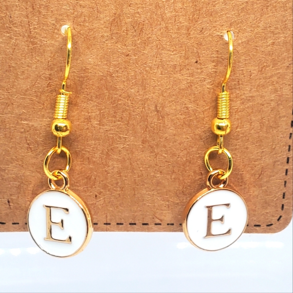 7/$10 E Initial Earrings, New